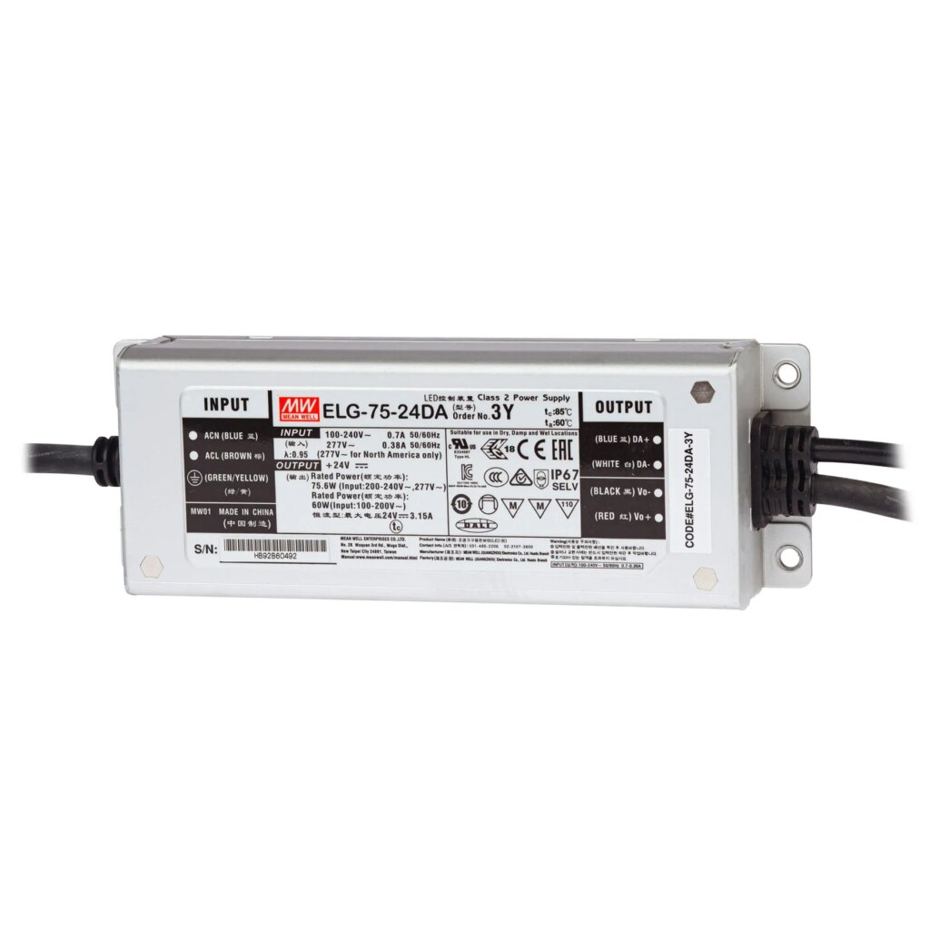 Ledtrafo 75W 24Vdc IP67; dali dimbaar